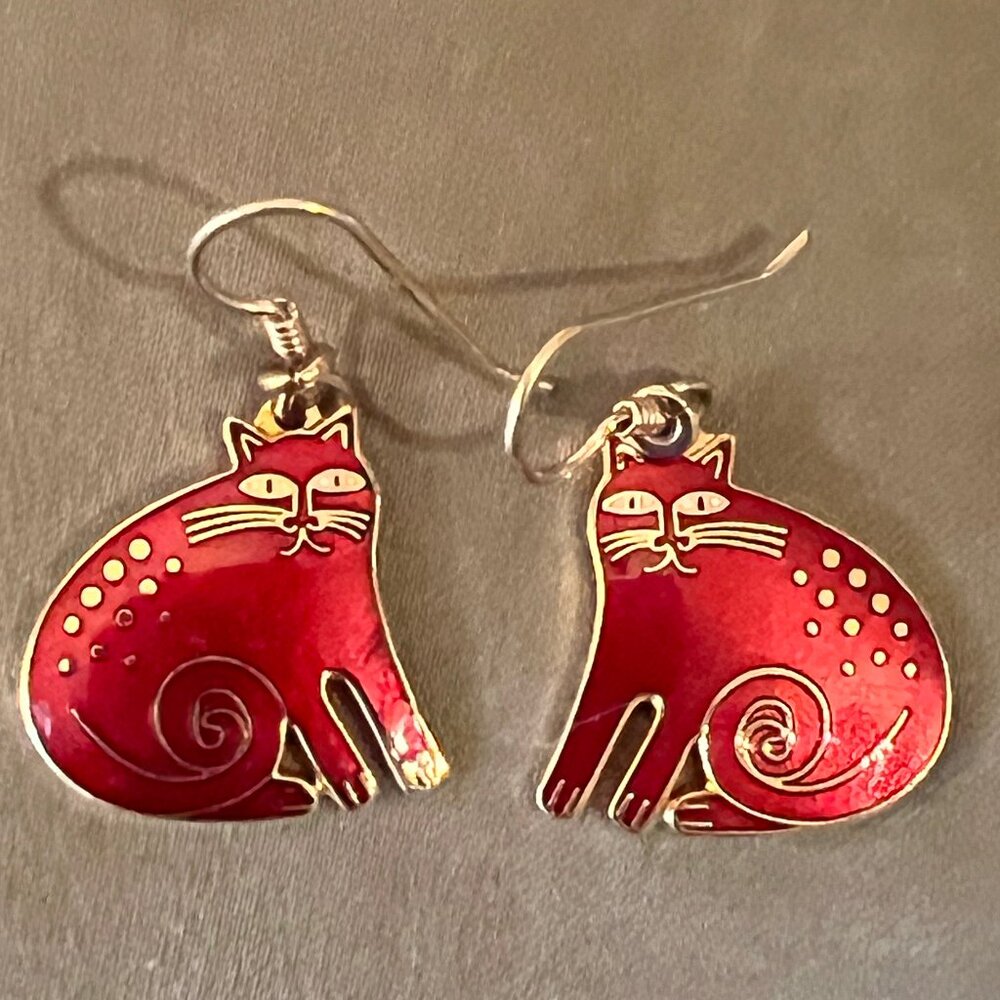 Vintage Laurel Burch Red "Keshire Cat" Earrings